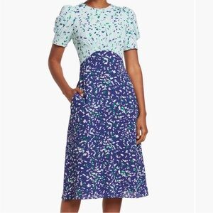 Vince Camuto Floral Print Midi Dress in Blue and Mint Green NWOT